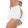 thumbnail image 4 of Women's Side-Tie Denim Shorts with High Slit Design, Adjustable Lace-Up Details for Sexy Summer Style,White XL, 4 of 5