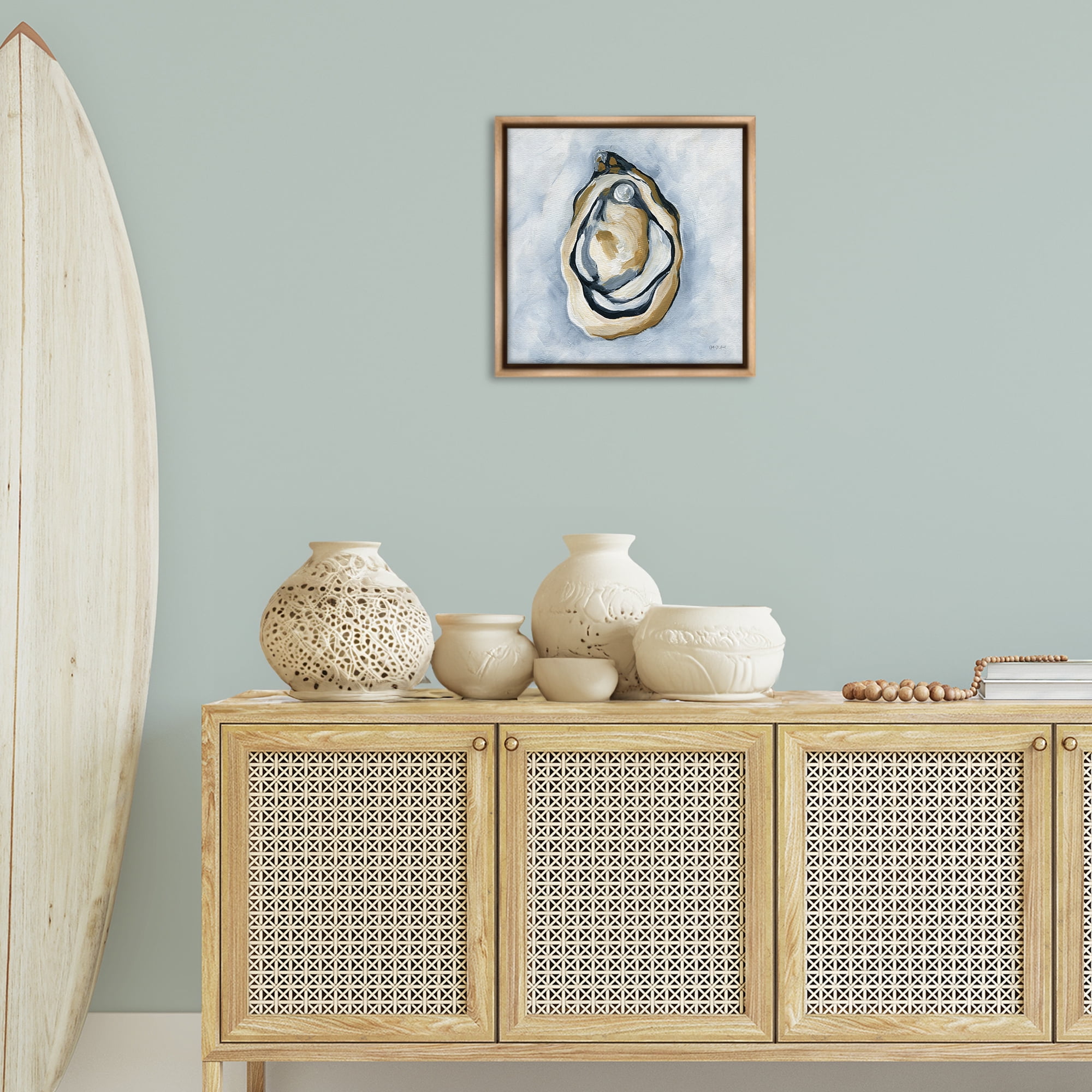 Stupell Industries Oyster with Pearl Coastal Painting Brown Floater Framed Canvas Art Print Wall Art, 18 x 18