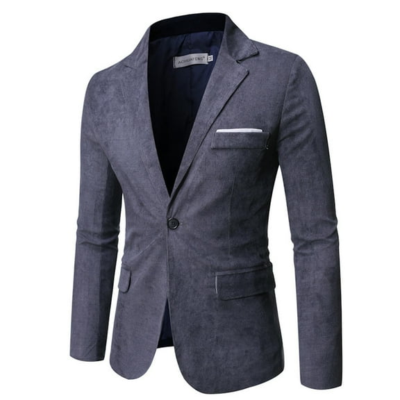 IYTR Men's Corduroy Blazer Slim Fit Business Suit Jacket One Button Sport Coats with Flap Pockets Gray M