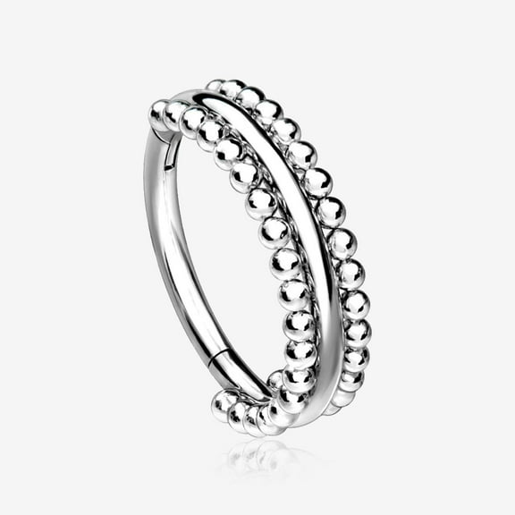 Milgrain Beads Laced Steel Seamless Clicker Hoop Ring