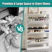 FANRAL Shoe Storage Cabinet for Entryway,White Shoe Cabinet Storage with 3 Flip Drawers,Shoe Cabinet for Entryway Slim Space,3 Tier White Shoe Cabinet Freestanding Wood Shoe Rack for Entryway,Hallway