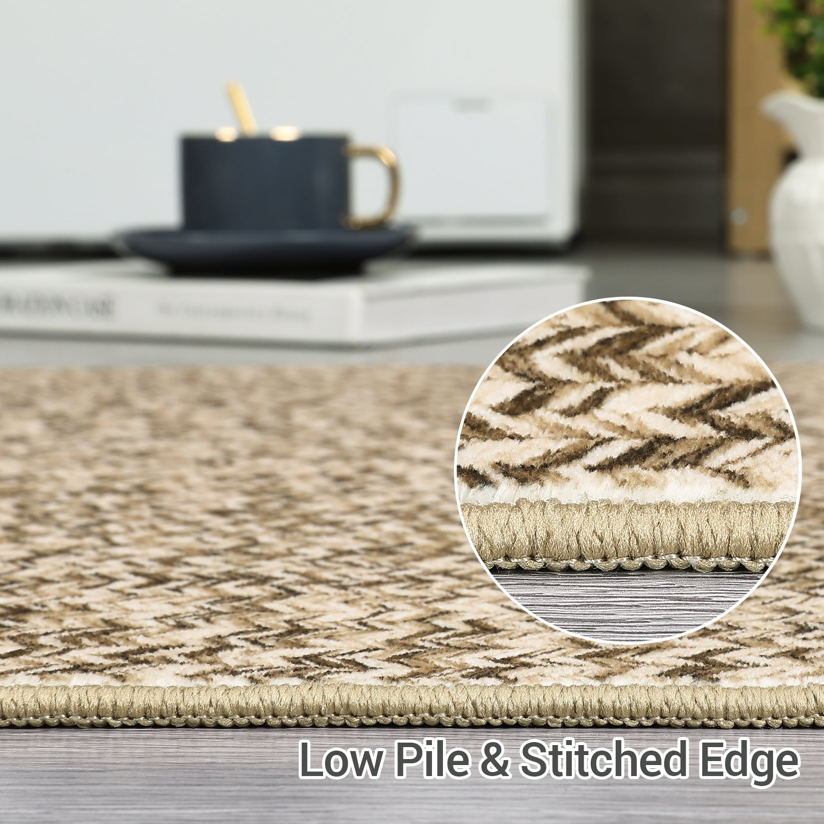 COZONY 2*8ft Washable Runner Rug w/ TPR Backing, Soft Low-Pile Carpet for Kitchen & Bathroom,Beige