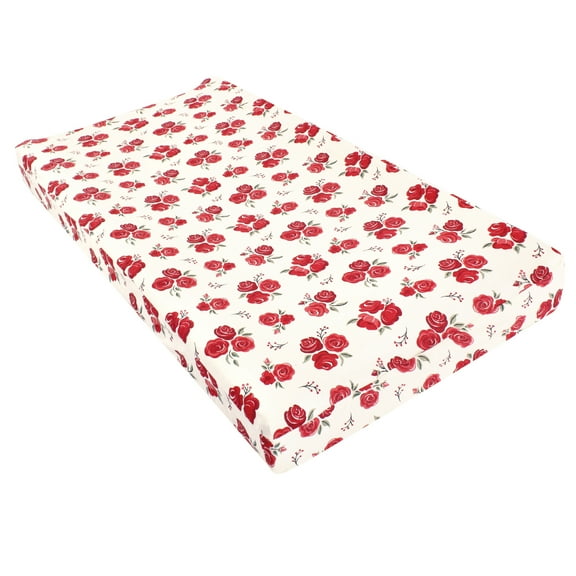 Hudson Baby Infant Girl Changing Pad Cover, Red Rose, One Size