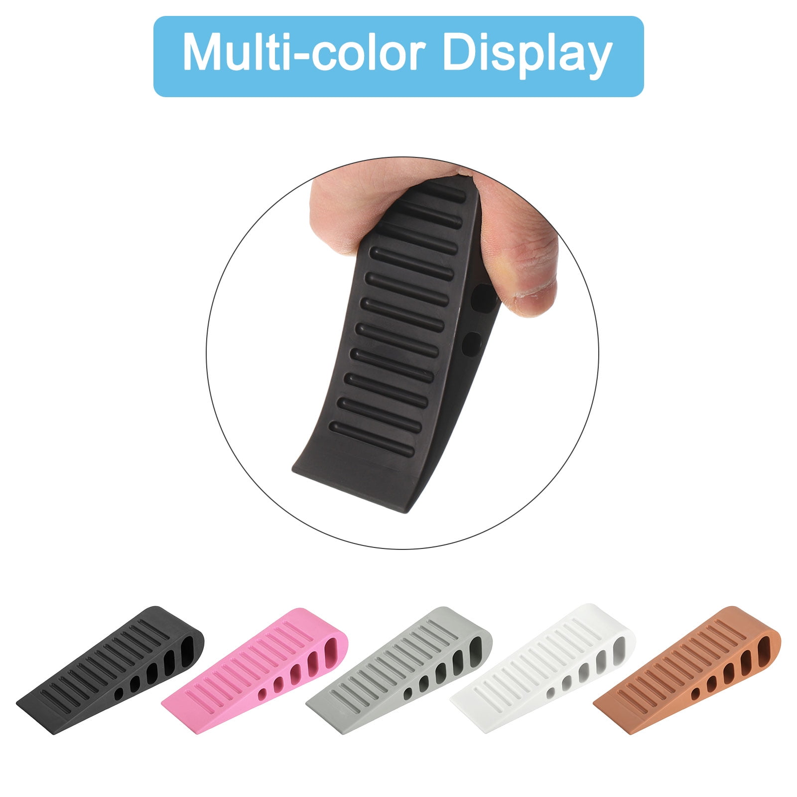 Uxcell 8 Pack 1.18" TPR Door Stoppers with Holder for Bottom Door Stop Wedge, Dark Brown
