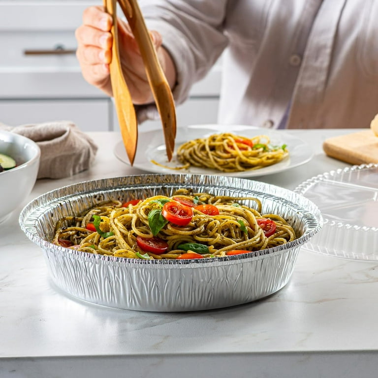 GUSTO Disposable Aluminum Foil Pans with Dome Lids, Round, 9 GUSTO Disposable Aluminum Foil Pans with Dome Lids, Round, 9