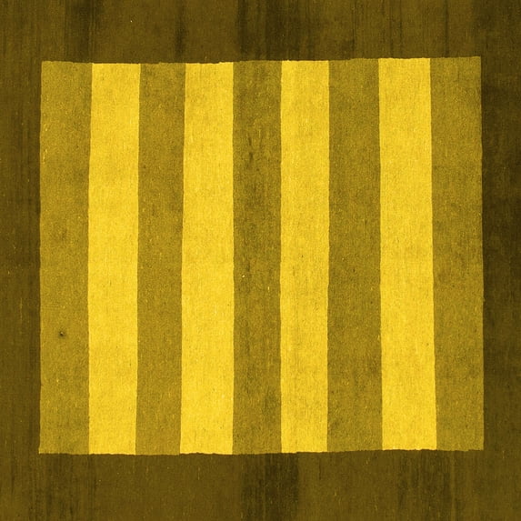 Ahgly Company Machine Washable Indoor Square Abstract Yellow Modern Area Rugs, 4' Square