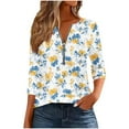 thumbnail image 2 of EchfiProm Tops for Women Long Sleeve V-Neck Pullover Yellow Winter Floral Half Zip Relaxed Fit Ladies T-Shirt, 2 of 5