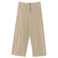 thumbnail image 4 of Pantalones Anchos Pantalones de pierna ancha para mujer Pantalones casuales de cintura alta de algodón con bolsillos (Caqui XXL) Cgtredaw Para estrenar, 4 of 6
