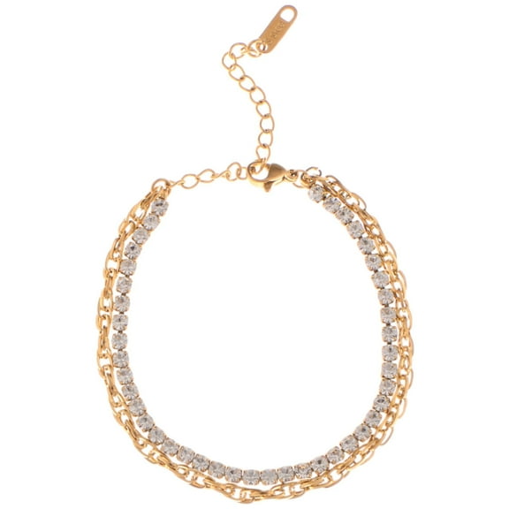 Dual Chain Rhinestone Bracelet with Gold Tone Finish - Gold