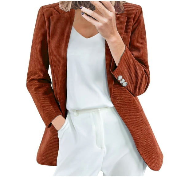 Fouhkni Womens Corduroy Blazers Long Sleeve Suit Jackets Lapel Casual Work Office Cardigan Coat