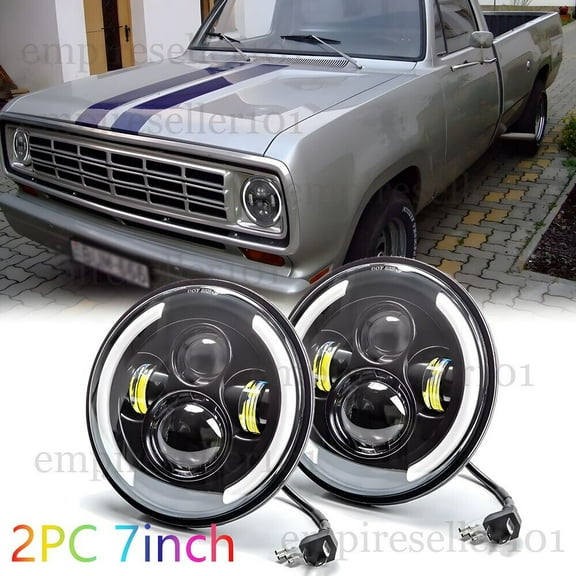 For Dodge D100 D200 D300 Pickup 7inch Round LED Headlights Hi/Lo Sealed Beam 2x