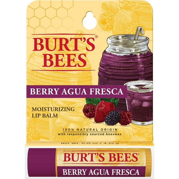 Burt's Bees 100% Natural Origin Lip Balm, Berry Agua Fresca, 1 Tube
