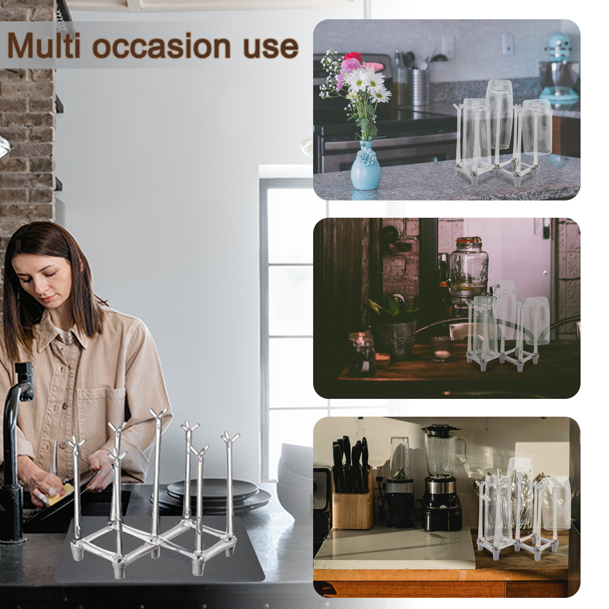 Retractable Bottle Drying Rack, Space Saving Water Bottle Dryer Rack for Kitchen Countertop, Plastic Bags Drying Rack for Cups, Glasses-white