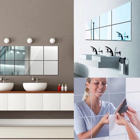 9X Acryli Mirror Glass Tiles Wall Sticker Decal Mosaic Home Decor Self-Adhesive 
