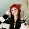 thumbnail image 2 of vnanda Fashion Winter Hat Autumn Winter Outdoor Warm Knitting Caps Cute Striped Cat Ear Hat No Brim Thickened Stretchy Headwear Wool Yarn Knitted Beanie Hat, 2 of 8