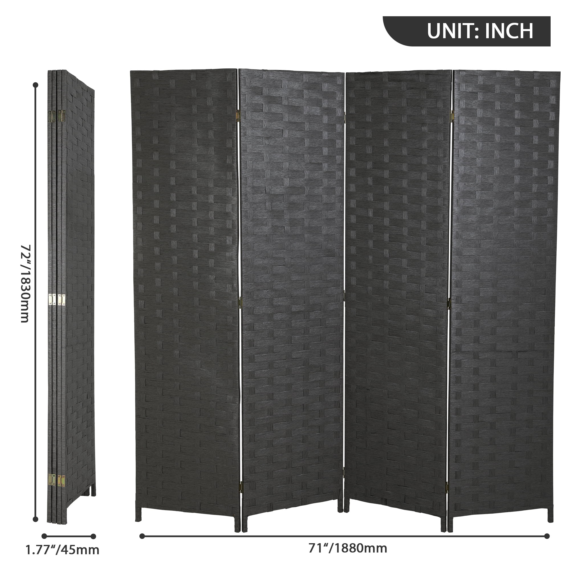 CL.HPAHKL 4 Panel Room Divider, 6 ft Room Partitions and Dividers Freestanding Wall Divider Panels Portable Folding Screen with Two-Way Hinges for Home Office Bedroom Bathroom Dressing Room, Gray