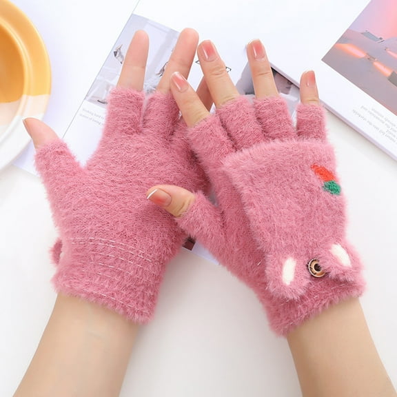 Baqcunre Warm Gloves, Winter Thickened Warm Flip Up Fingerless Gloves for Students Riding Writing Women's Wool Half Finger Gloves Thermal Insulation Warm Convertible Mittens Cover,