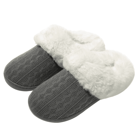 

NeedBo Women s Slipper Memory Foam Fluffy Soft Warm Slip On House Shoes Anti-Skid Cozy Plush for Indoor Outdoor Size 6-7 Grey