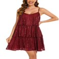thumbnail image 4 of PENGXIANG Femmes Couches Volants Gâteau Robe Paillettes Spaghetti Sangle Mini Robe Backless Parti Danse Robe Cami, 4 of 7