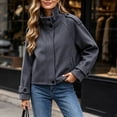 thumbnail image 5 of SEMPAI Crop Trench Coat Jacket for Women Stand Collar Long Sleeve Casual Coat Fall Zipper Trendy Party Loose Outerwear with Pockets Dark Gray M, 5 of 6