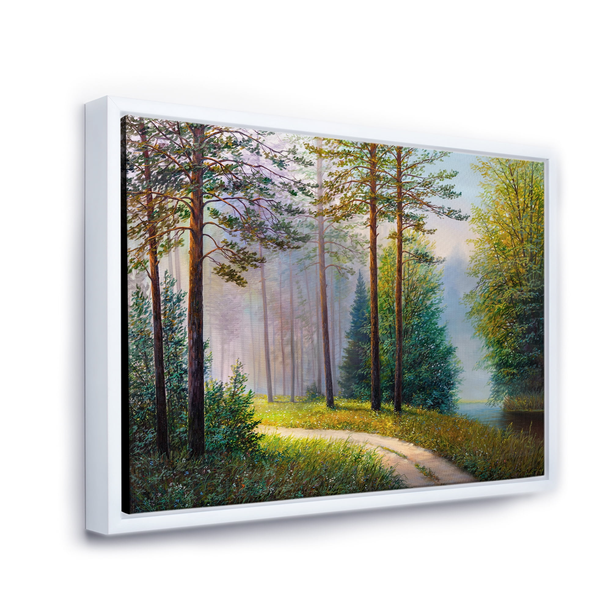 Designart 'Subtle Sunset Light Through The Trees II' Lake House Framed Canvas Wall Art Print