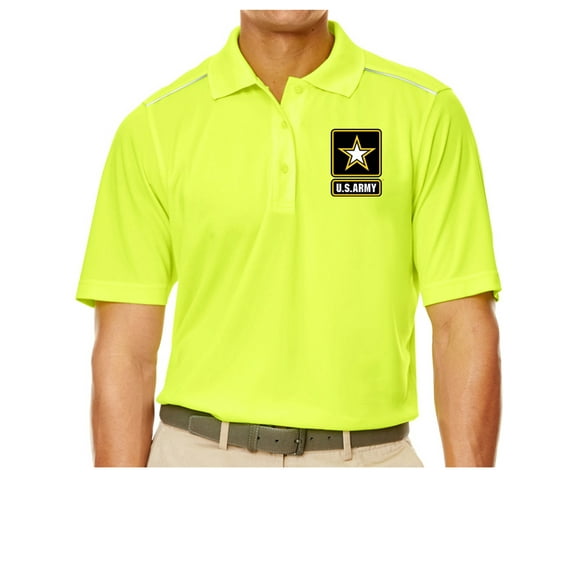 Mens High-Visibility ARMY Polo Shirt - Safety Yellow, Medium (pocket print)