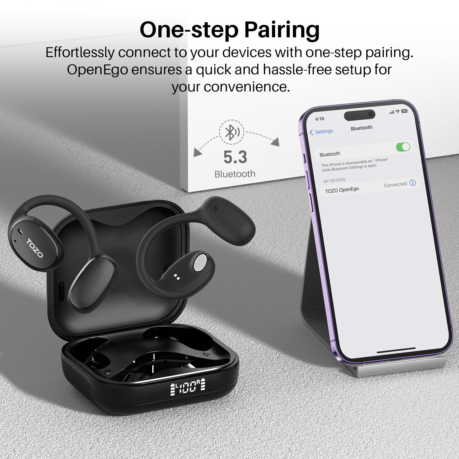 TOZO AI Noise Cancel Headphones, Open Ear Earbuds, Bone Conduction Headphones, 80H, 100+ Languages AI Translation, AI Clear Calls, OrigX Acoustics Stereo Bass, Lightweight Comfortable Wear