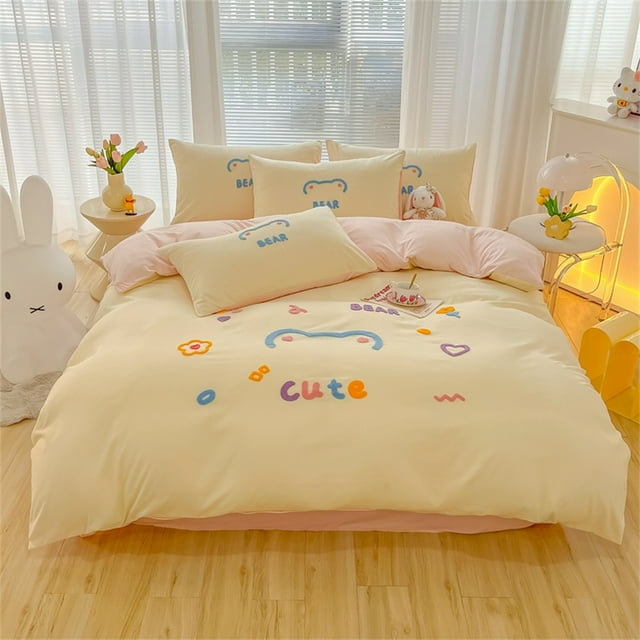 Cute Cartoon Duck Rabbit Bear Decal Children‘s Bedding Set Double Bed Large Duvet Cover Set Bed Sheet Pillowcase Four Piece Set FGS