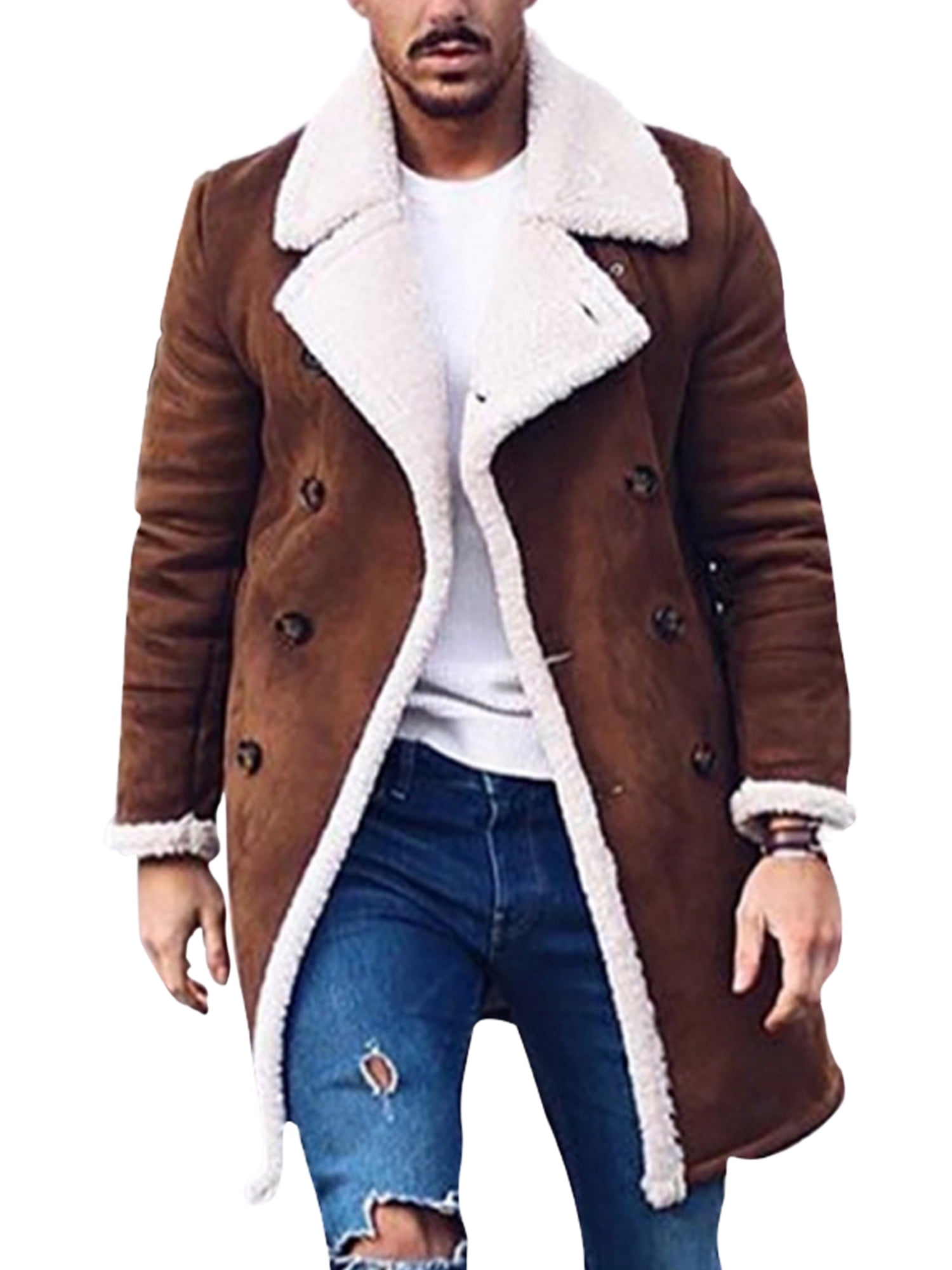 Mens Double Breasted Overcoat Long Jacket Outwear Winter Warm Wool Trench Coat