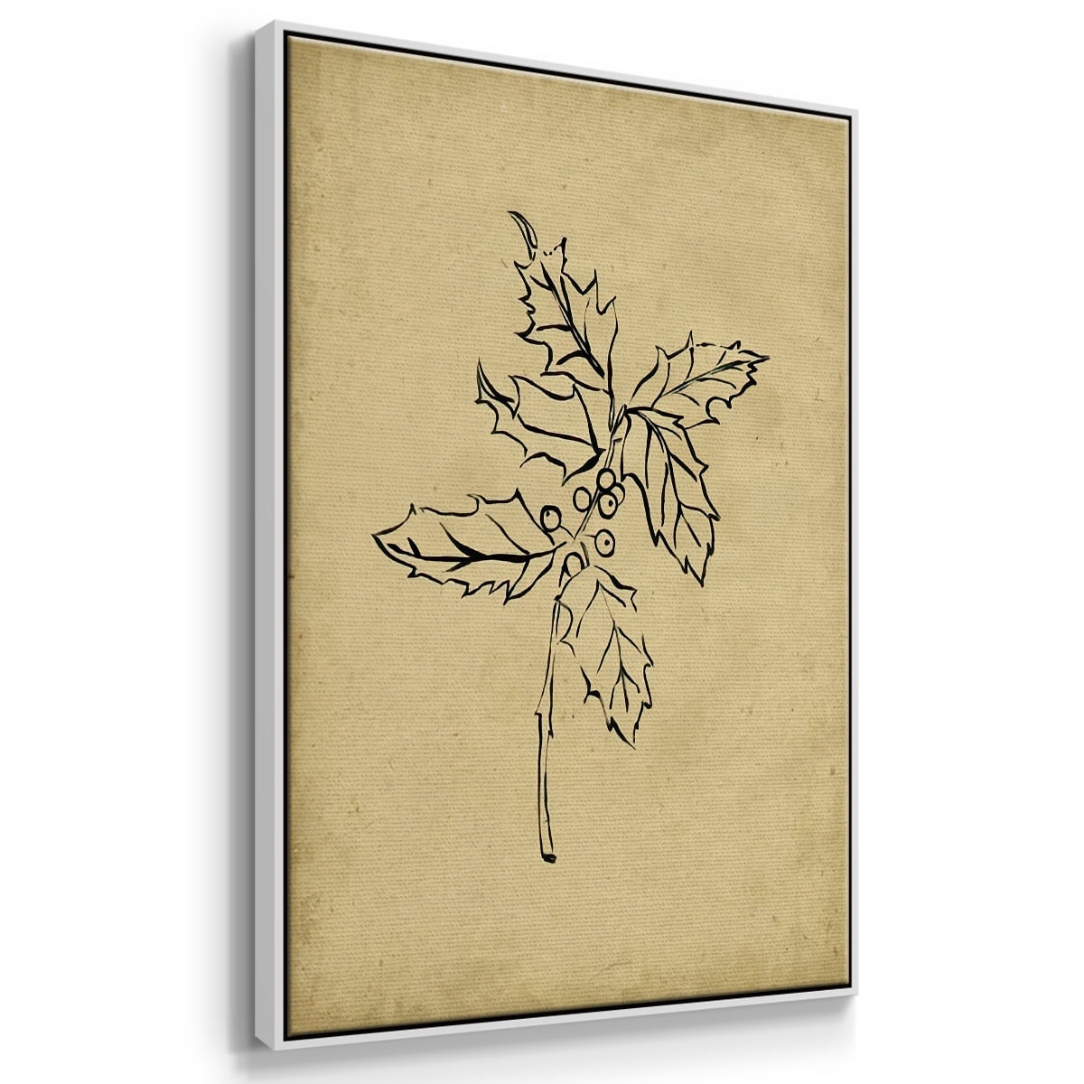 Holly Branch I - Framed Gallery Wrapped Holiday Canvas - 25 x 37 - White Frame