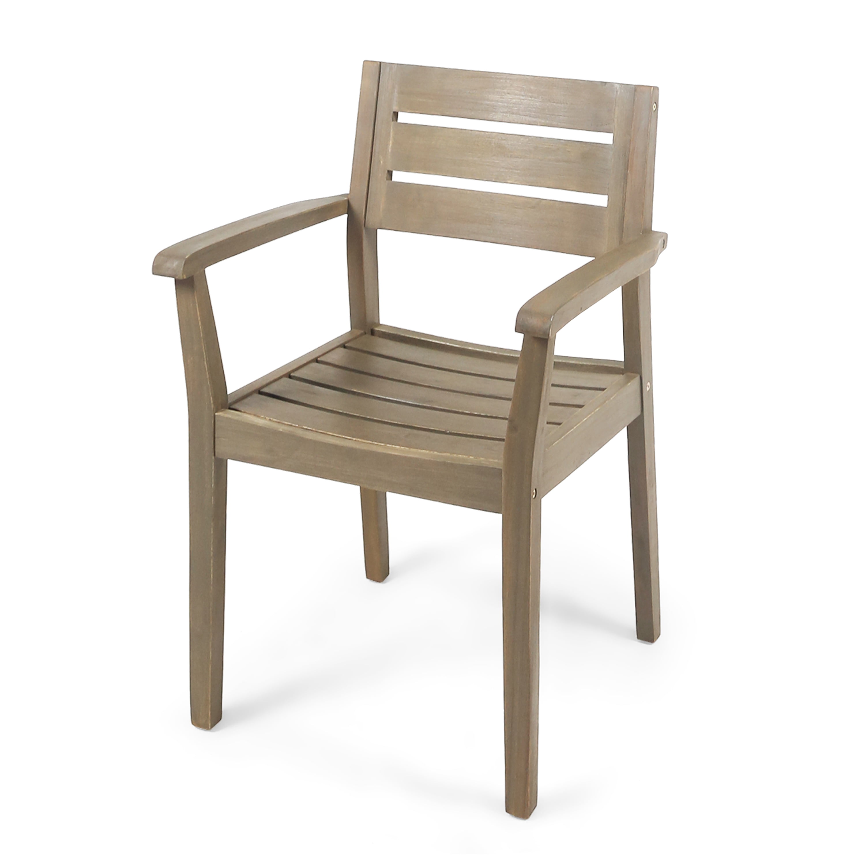Dining Chairs Set of 2, Stamford Outdoor Acacia Wood Armchairs for Backyard Poolside, Grey