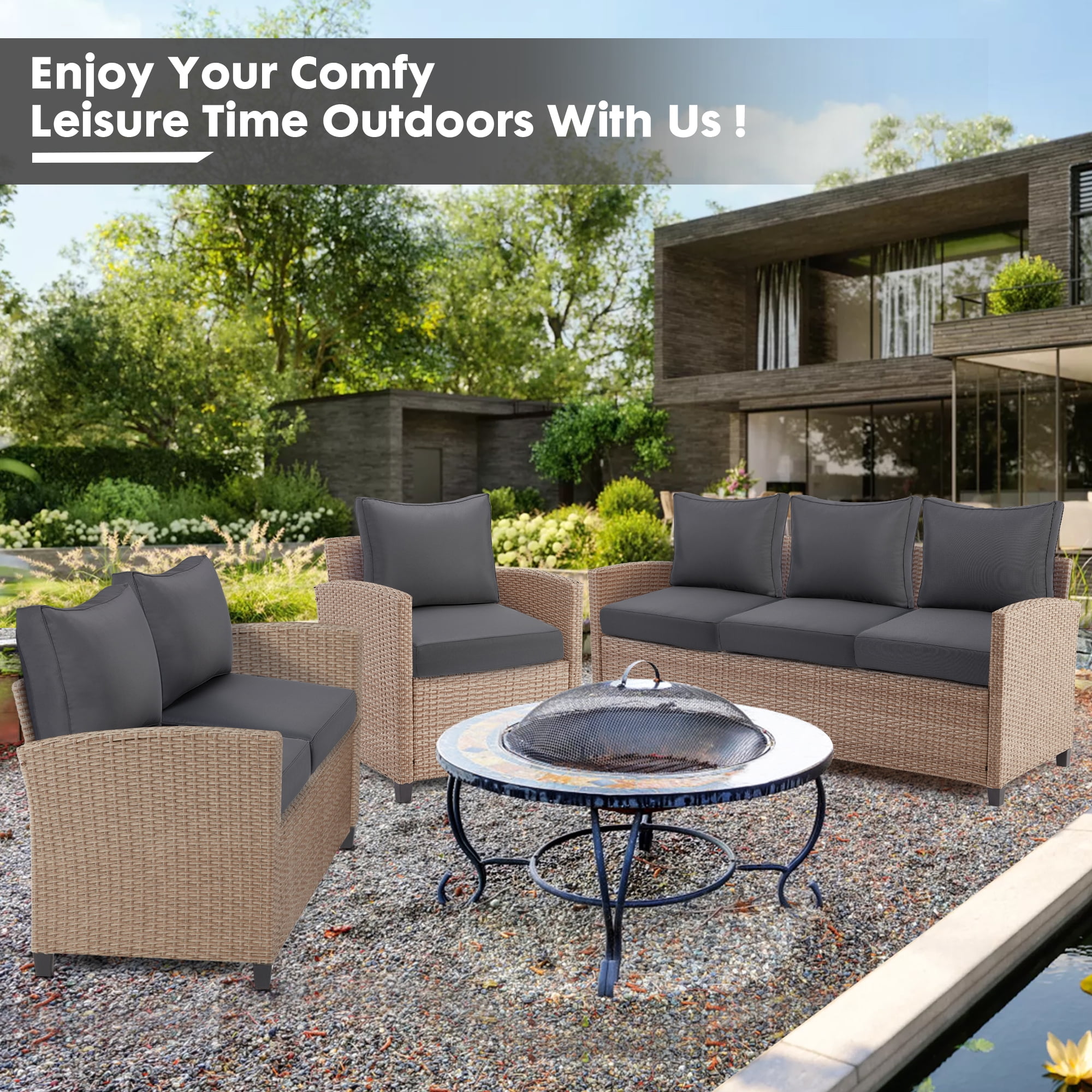 Outdoor Deep Seating Cushion Set, 24" x 24", Waterproof & Fade Resistant Patio Furniture Cushions with Handle, Deep Seat and Back Cushion for Chair and Sofa (1, Gray)