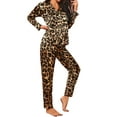 thumbnail image 2 of Arvbitana Women Pajamas Set 2Pcs Satin Leopard Print Long Sleeve Button Up Shirt +Loose Elastic Pants Sleepwear Loungewear, 2 of 9