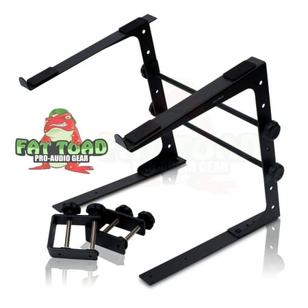 DJ Laptop Computer Stand by Fat Toad Portable PC Table with Durable Rack Mount Clamp Case L Gear Bracket Mobile Disc Jockey Equipment For Pro-Audio Controller Mixer Studio Fits All Laptop