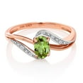 thumbnail image 2 of Gem Stone King 10K Rose Gold Green Peridot and Diamond Engagement Bypass Ring for Women | 0.54 Cttw | Gemstone Birthstone (Size 5), 2 of 4