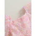thumbnail image 6 of Musuos Kids Girls Princess Dress Sweet Flower Decor Short Puff Sleeve Square Neck Back Bowknot Summer A-line Dress,1-6 Years, 6 of 9