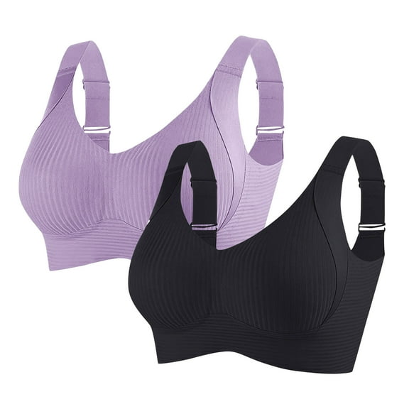 Ahdbta 3 Pack Women's Push Up Adjustable Wireless Bra Ribbed Seamless Full Support Sports Bras Cozy Breathable Bralettes