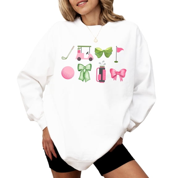 Girly Golf Graphics Sweatshirt for Women Preppy Golfing Sweater White Sweatshirt Adult Medium