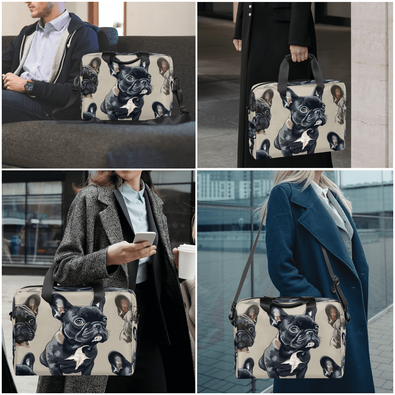 Herdesigns French Bulldog Laptop Bag for Women Men, Computer Case Briefcase Messenger Bags, 15-15.6 inch Laptop Sleeve Shoulder Bag