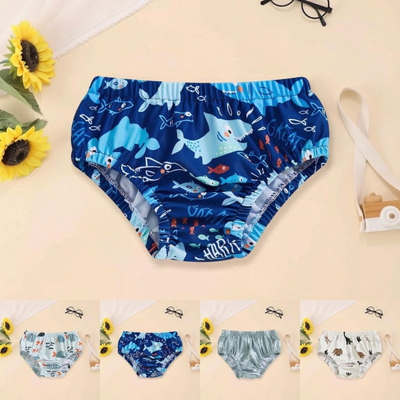 Boys Swim Shorts Boys Cartoon Print Swim Briefs Swim Trunks for Kids Beach Pool Swimming Blue 6-12 Months