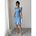 thumbnail image 4 of Elegant Jacquard Commuter Dress, Summer Floral Square Neck Knee-Length Dress for Women, 4 of 10