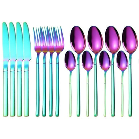

Famure Silverware Set Rainbow Stainless Steel Cutlery Set Tableware Cutlery Set Serve Fork and Spoon Set for Home Restaurant Dishwasher Safe