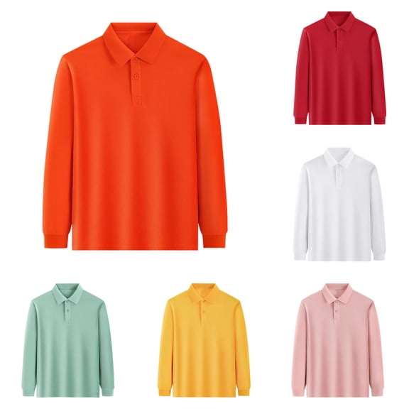 lnmuld Back to School Boys Girls Kids Long Sleeve Solid Plain Two Button Polo Shirts Soft Breathable School Uniform Tops Size:7-8 Years