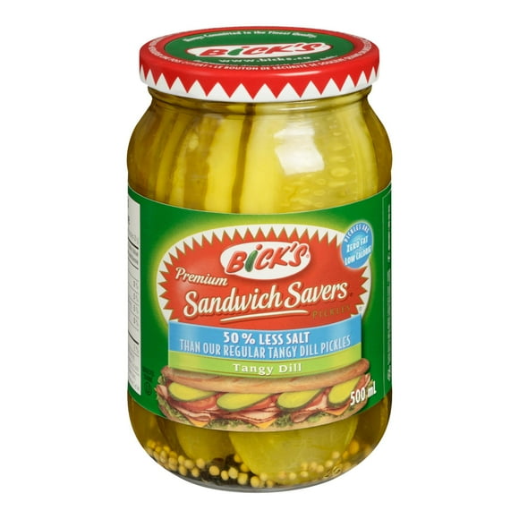 Bick's 50% Less Salt Sandwich Savers Pickles, 500 mL