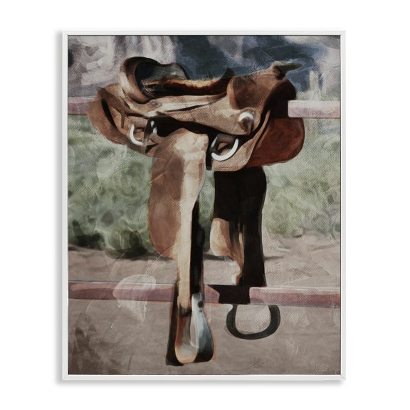 Stupell Industries Rustic Lodge Abstract Equestrian Saddle White Framed Giclee Art, 11 x 14, by Milli Villa