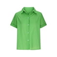 thumbnail image 4 of AOOCHASLIY Ladies Tops Clearance Fashion Woman Summer Causal Solid V Neck Short Sleeve Button Blouse T-Shirt Tops, 4 of 6