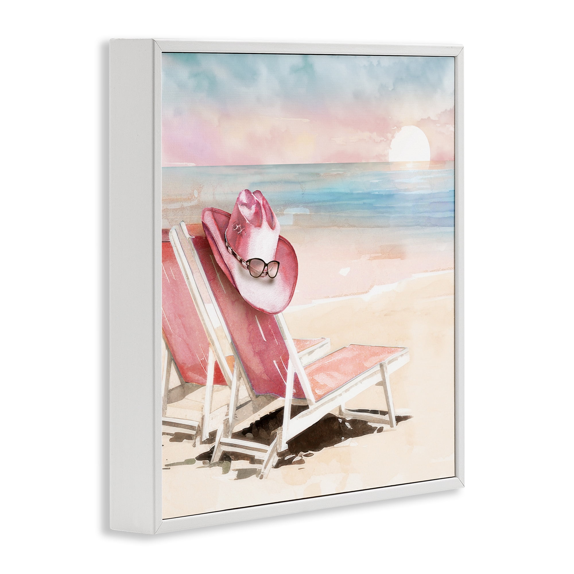 Stupell Industries Blush Pink Beach Chairs White Framed Giclee Art, design by Paul Mathenia