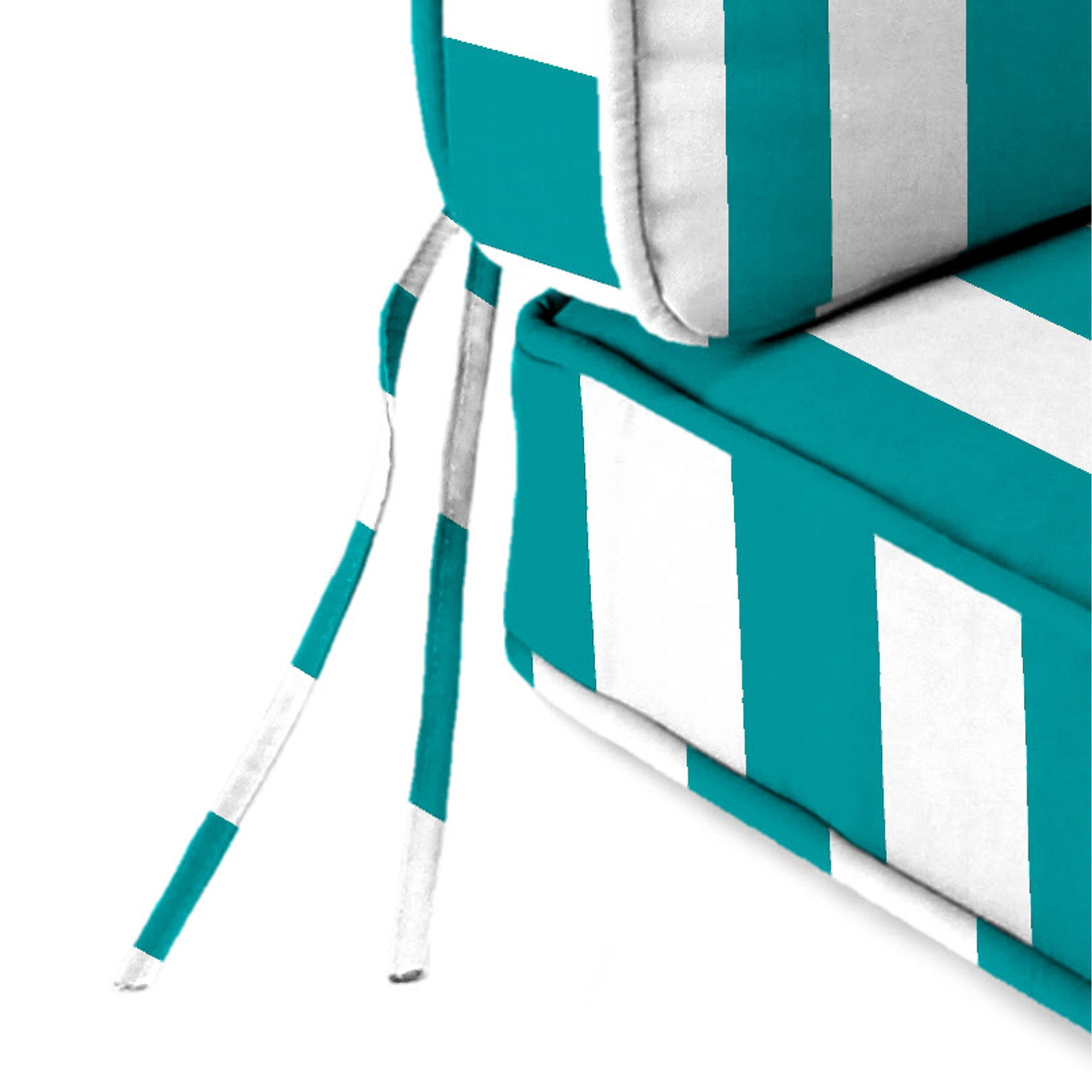 Jordan Manufacturing 45" x 22" Awning Turquoise Stripe Rectangular Outdoor Deep Seating Chair Seat and Back Cushion with Ties and Welt