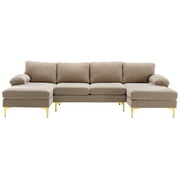 Luccalily Sectional Sofa U-Shaped Sectional Couch , Accent Sofa Recliner,with Golden Metal Legs,Mid-Century Modern Velvet loveseat Sofa,Double Extra Wide Chaise Lounge Couch for Living Room Bedroom