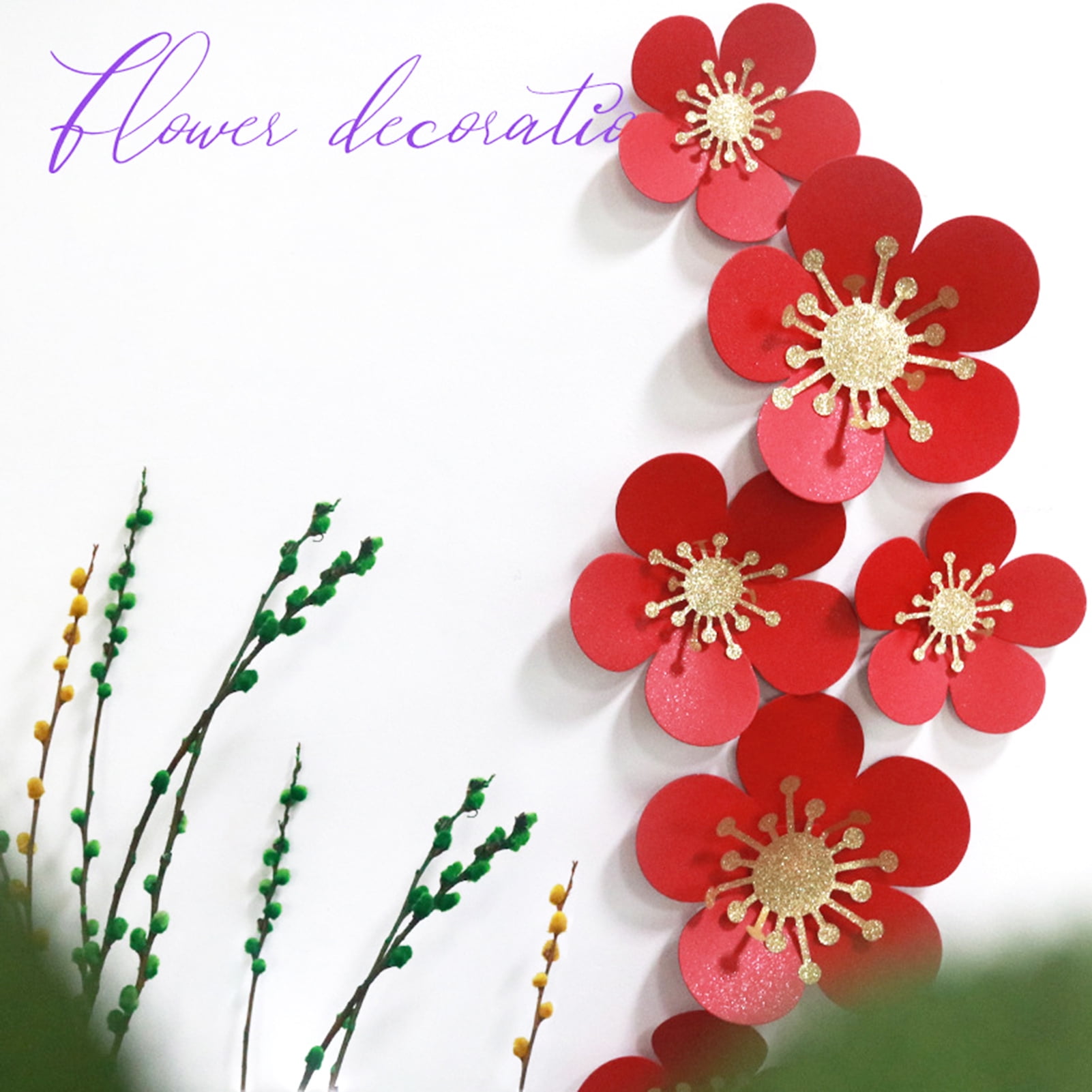 Visland 1Set Paper Flowers DIY Artificial Red Floral Wall Art Paper